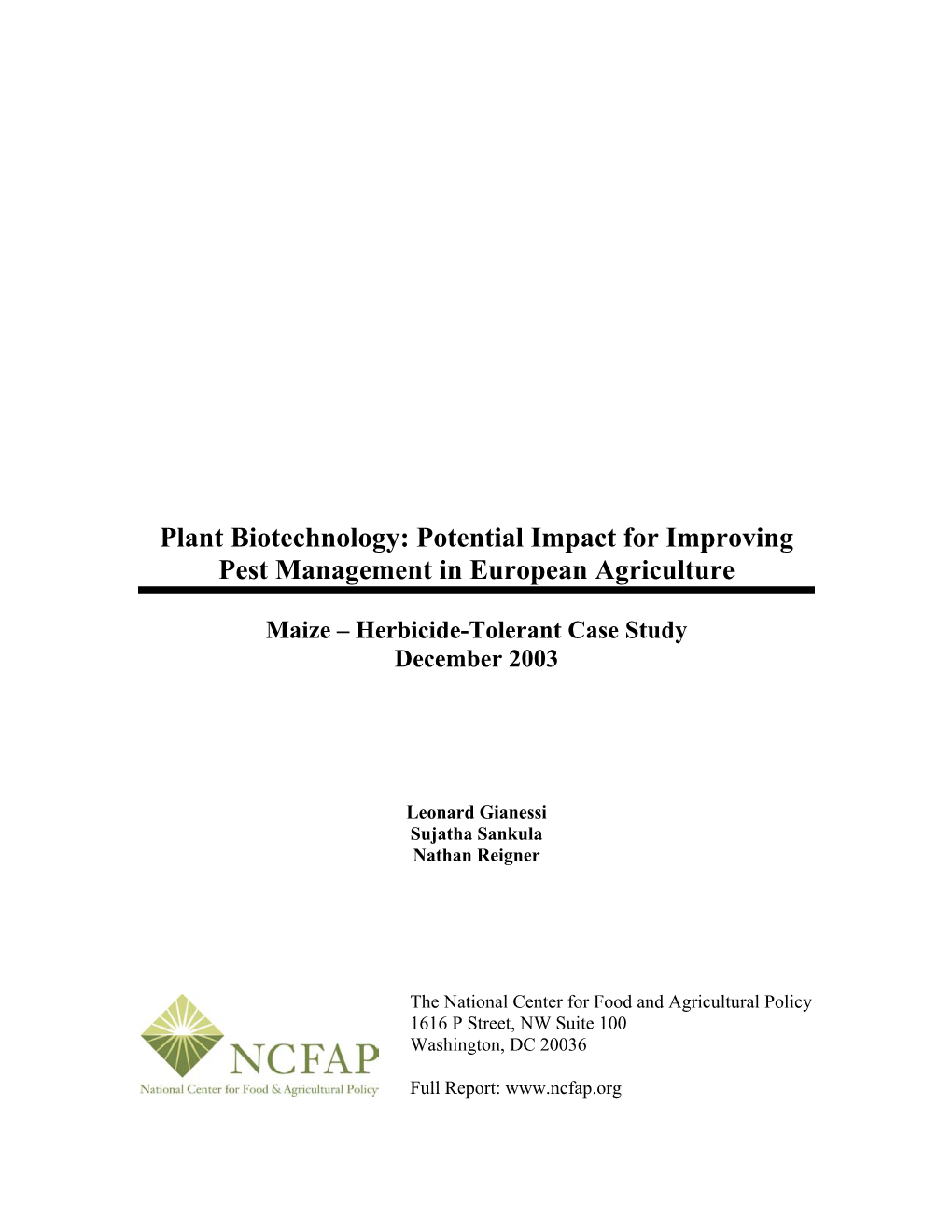 Plant Biotechnology: Potential Impact for Improving Pest Management in European Agriculture