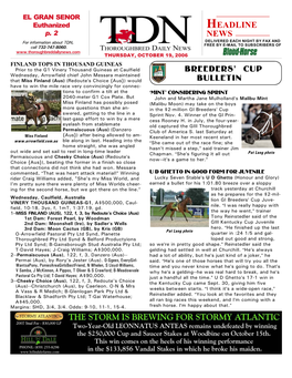 Breeders' Cup Bulletin Headline News