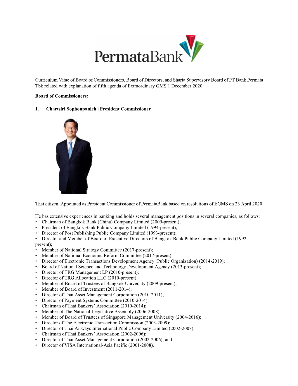 Curriculum Vitae of Board of Commissioners