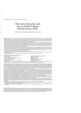 The Arctic Ocean Record: Key to Global Change (Initial Science Plan)