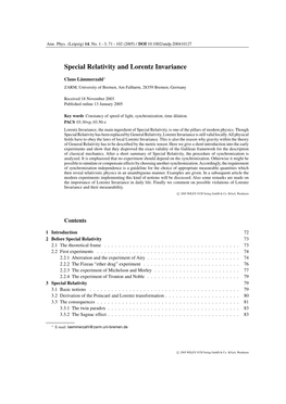 Special Relativity and Lorentz Invariance