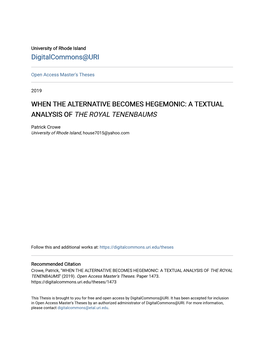 A Textual Analysis of the Royal Tenenbaums