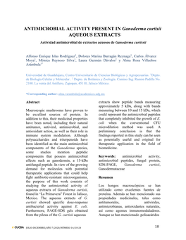 ANTIMICROBIAL ACTIVITY PRESENT in Ganoderma Curtisii AQUEOUS EXTRACTS Actividad Antimicrobial De Extractos Acuosos De Ganoderma Curtissii