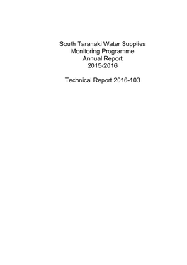 South Taranaki Water Supplies Monitoring Programme Annual Report 2015-2016
