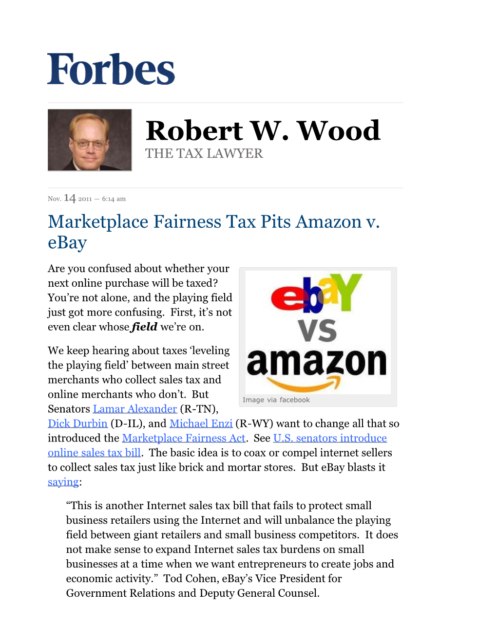 Marketplace Fairness Tax Pits Amazon V. Ebay
