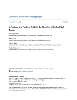 A Revision and Pectoral Guide to the Checklist of Birds of Salt Range