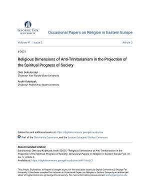 Religious Dimensions of Anti-Trinitarianism in the Projection of the Spiritual Progress of Society