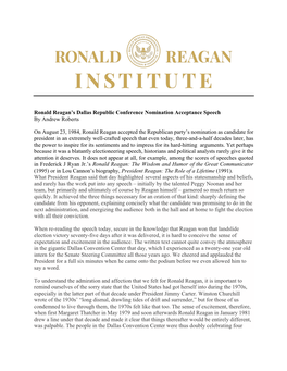 Ronald Reagan's Dallas Republic Conference Nomination