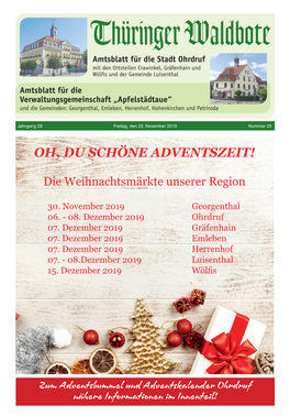 Thüringer Waldbote Amtsblatt Für Die Stadt Ohrdruf Mit Den Ortsteilen Crawinkel, Gräfenhain Und Wölfis Und Der Gemeinde Luisenthal