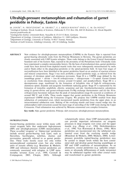 Ultrahigh-Pressure Metamorphism and Exhumation of Garnet Peridotite in Pohorje, Eastern Alps