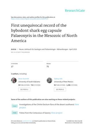First Unequivocal Record of the Hybodont Shark Egg Capsule Palaeoxyris in the Mesozoic of North America