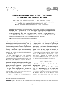 Sciaphila Secundiflora Thwaites Ex Benth. (Triuridaceae): an Unrecorded Species from Korean Flora