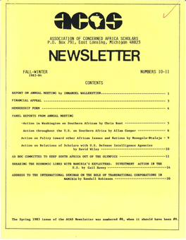 Newslei Ier Fall-Winter Numbers 10-11 1983-84 Contents