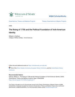 The Rising of 1798 and the Political Foundation of Irish-American Identity