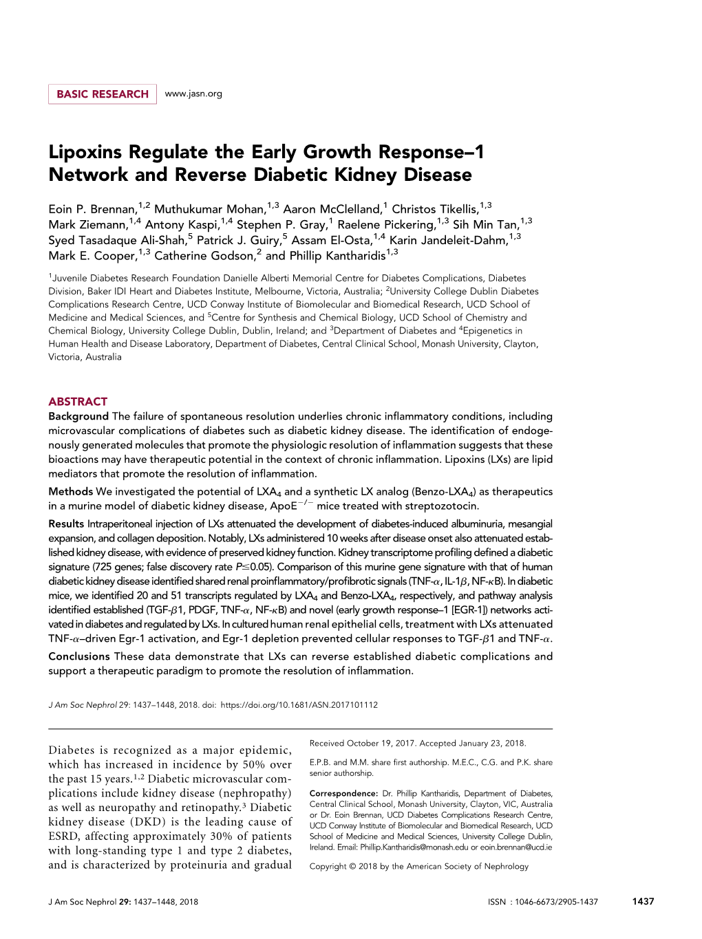 Lipoxins Regulate the Early Growth Response–1 Network and Reverse Diabetic Kidney Disease