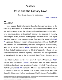 Jesus and the Dietary Laws