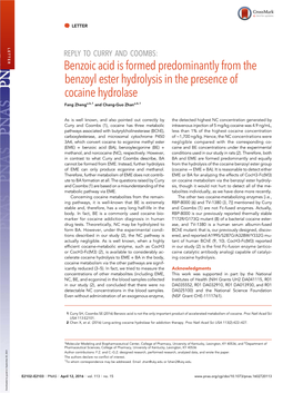 Benzoic Acid Is Formed Predominantly from the Benzoyl Ester Hydrolysis in the Presence of Cocaine Hydrolase