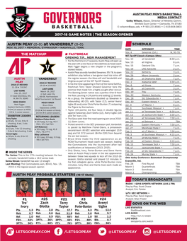 AUSTIN PEAY MEN’S BASKETBALL MEDIA CONTACT Colby Wilson, Assoc