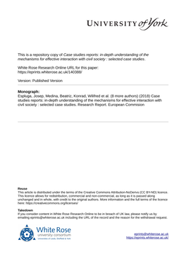 Case Studies Reports: In-Depth Understanding of the Mechanisms for Effective Interaction with Civil Society : Selected Case Studies