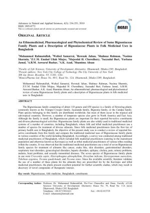 A Pharmacological Evaluation of Bignoniaceae Family Plants with A