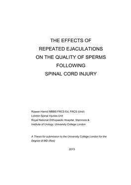 The Effects of Repeated Ejaculations on the Quality of Sperms Following Spinal Cord Injury