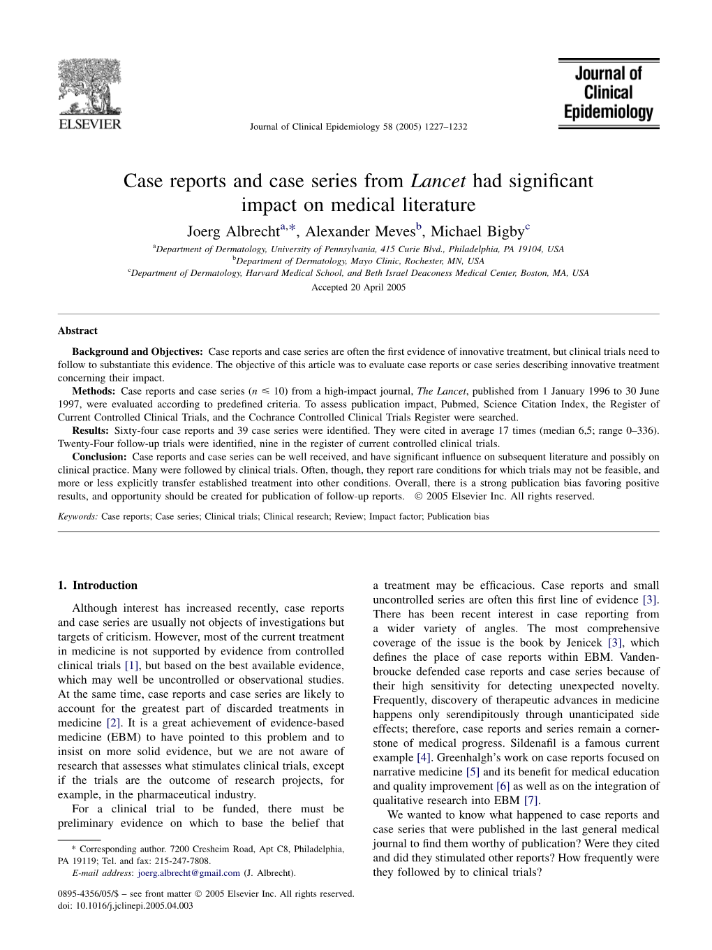 Albrecht J. Case Reports and Case Series from Lancet Had Significant