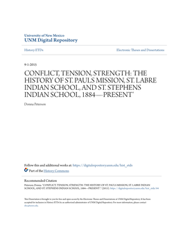 THE HISTORY of ST. PAULS MISSION, ST. LABRE INDIAN SCHOOL, and ST. STEPHENS INDIAN SCHOOL, 1884—PRESENT' Donna Peterson