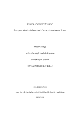 'Union in Diversity': European Identity in Twentieth Century Narratives Of