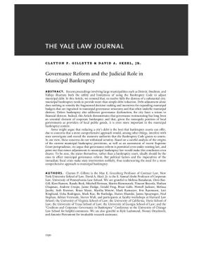 Governance Reform and the Judicial Role in Municipal Bankruptcy Abstract