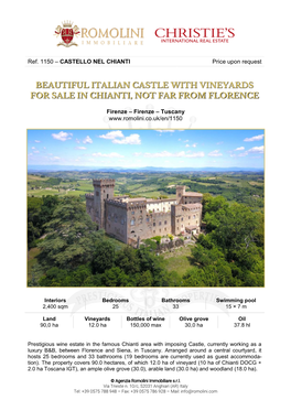 Ref. 1150 – CASTELLO NEL CHIANTI Price Upon Request Firenze