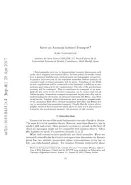 Arxiv:1610.04413V4 [Hep-Th] 28 Apr 2017 What Shall Concern Us Here Speciﬁcally Are Chiral Anomalies