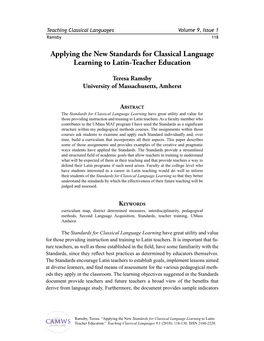 Applying the New Standards for Classical Language Learning to Latin-Teacher Education