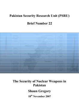 The Security of Nuclear Weapons in Pakistan