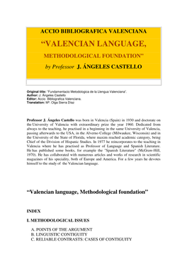 “VALENCIAN LANGUAGE, METHODOLOGICAL FOUNDATION” by Professor J