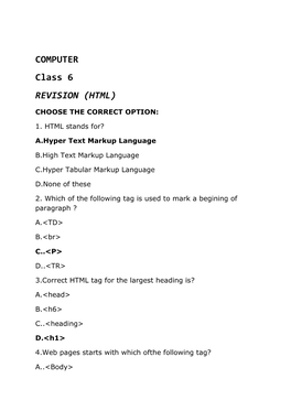 COMPUTER Class 6 REVISION (HTML)