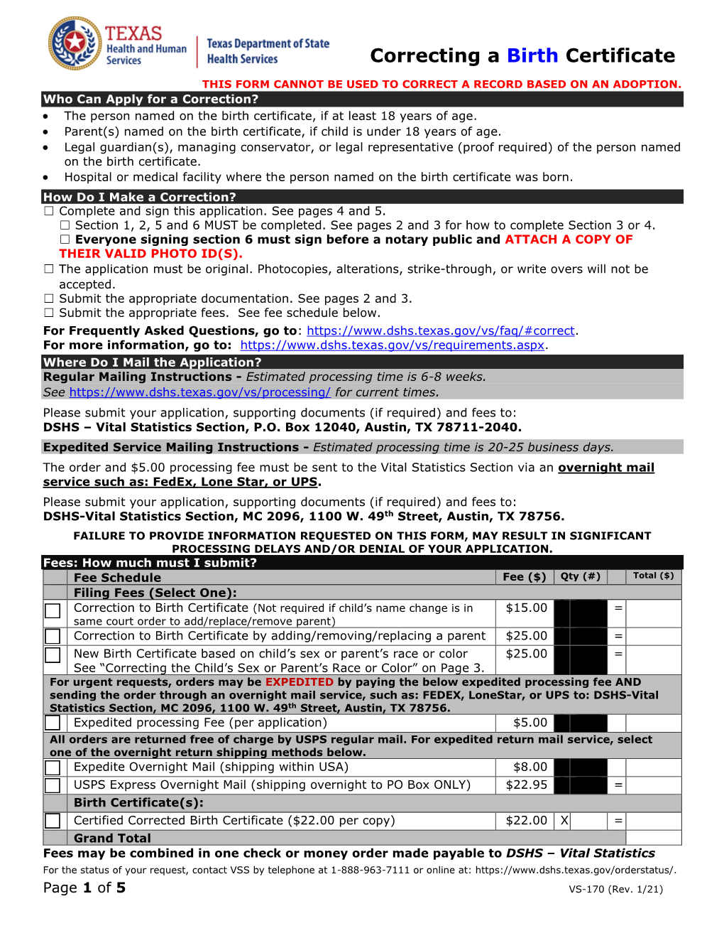 Birth Certificate Correction Application