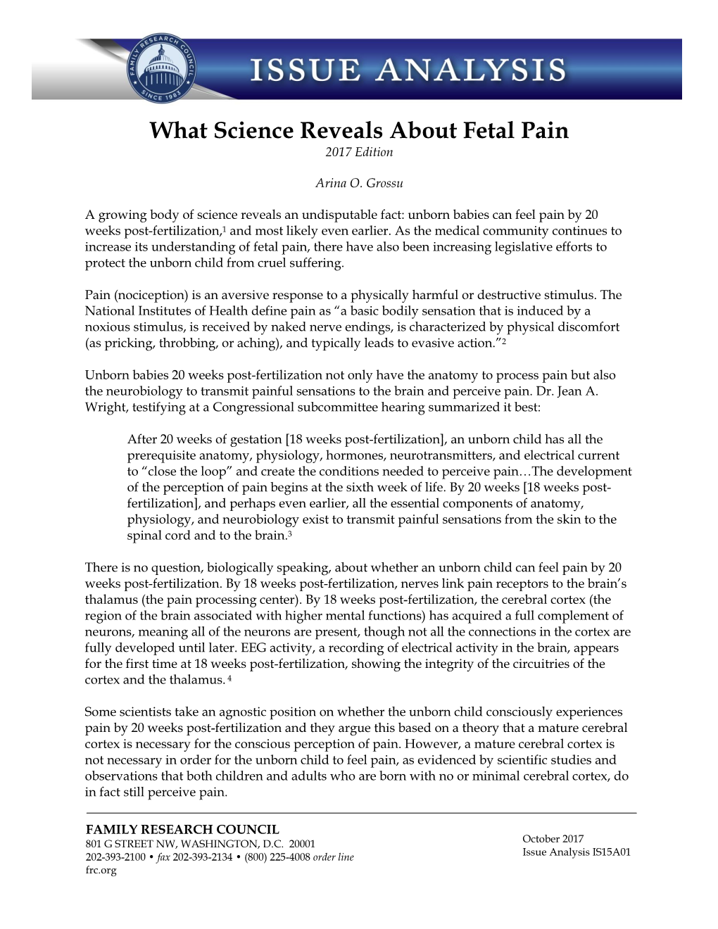 What Science Reveals About Fetal Pain 2017 Edition