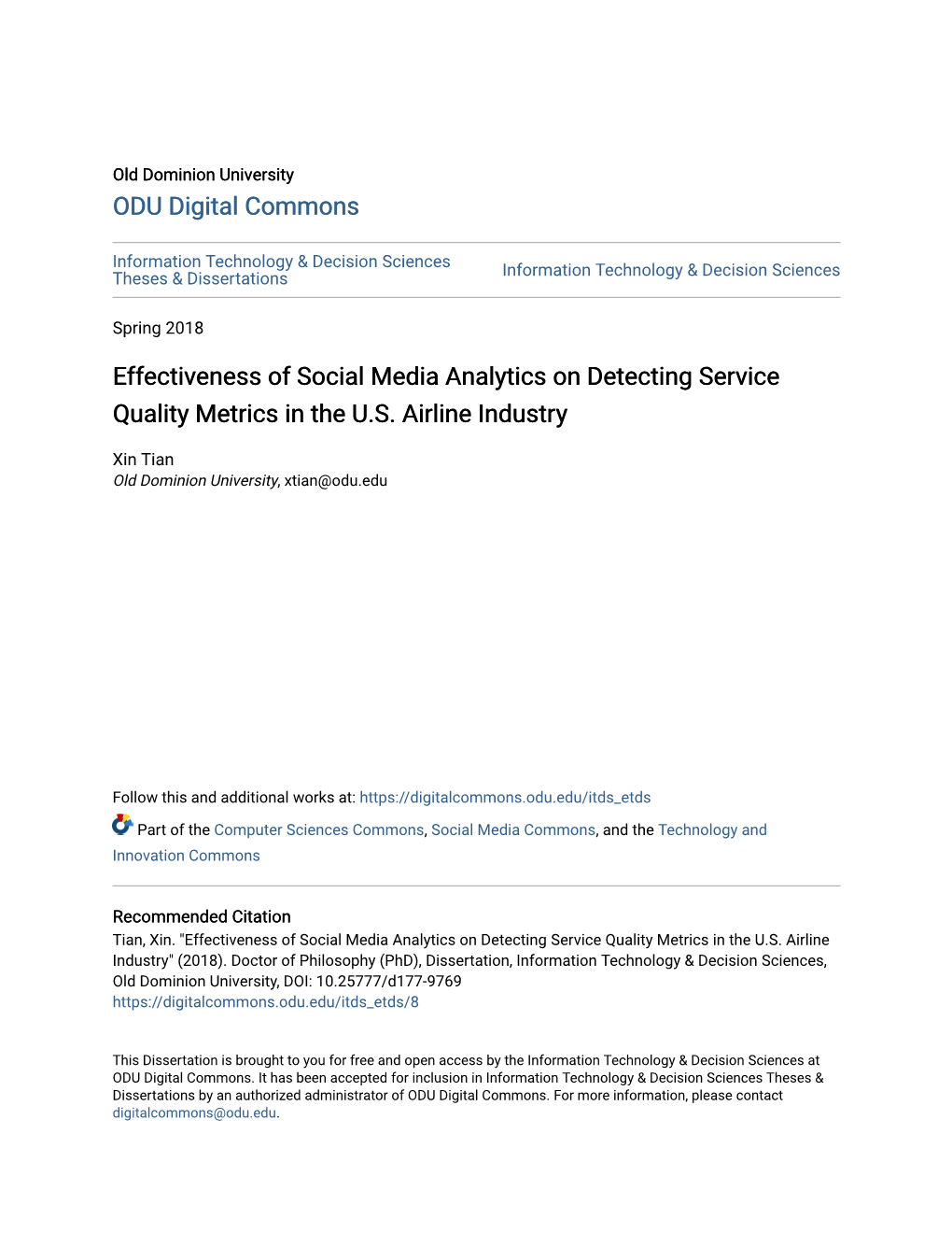 Effectiveness of Social Media Analytics on Detecting Service Quality Metrics in the U.S