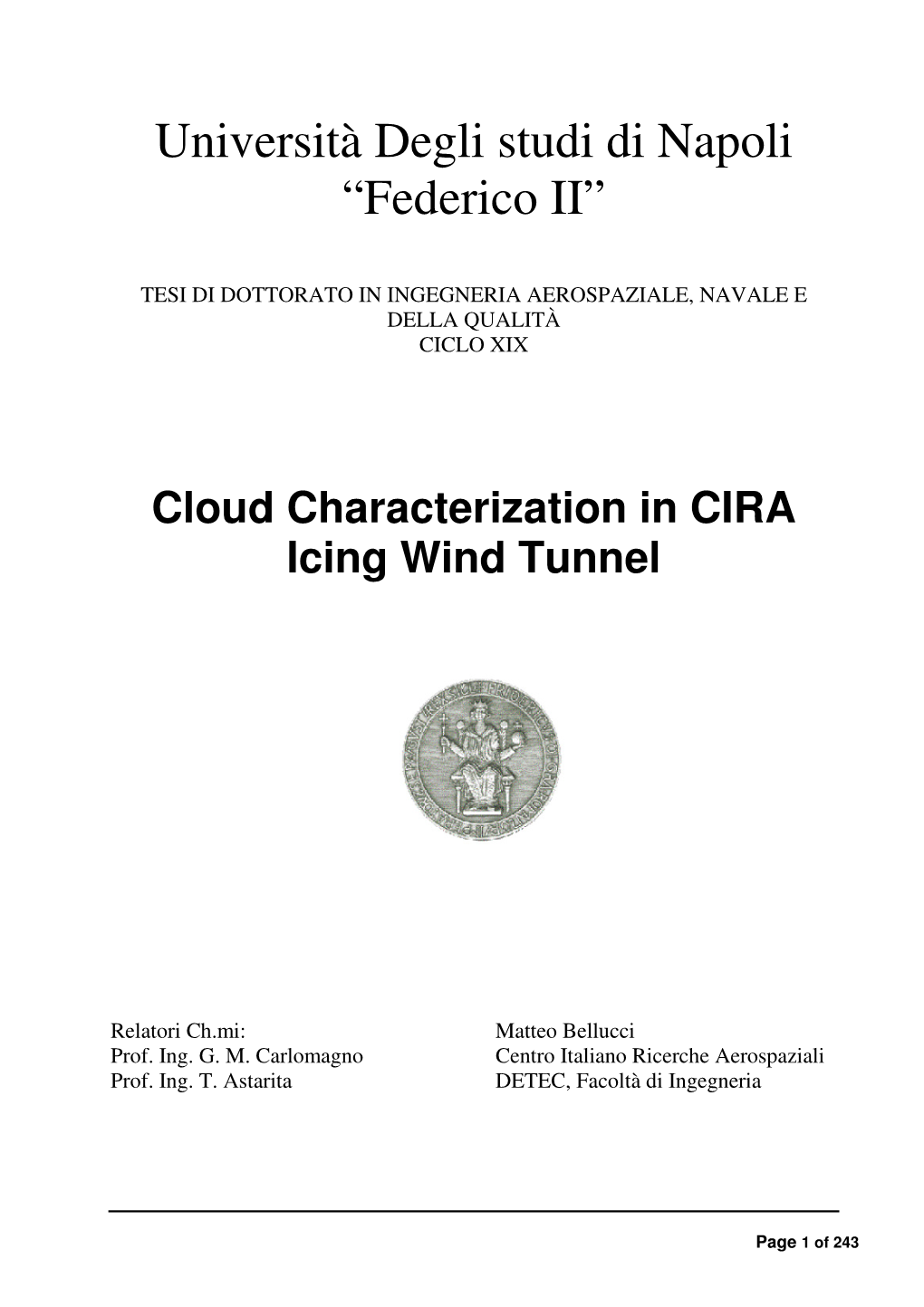 Cloud Characterization in CIRA Icing Wind Tunnel