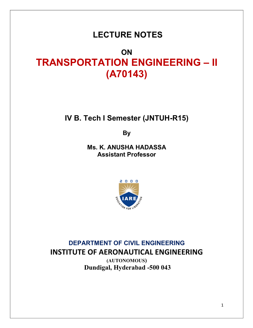 Transportation Engineering – Ii (A70143)