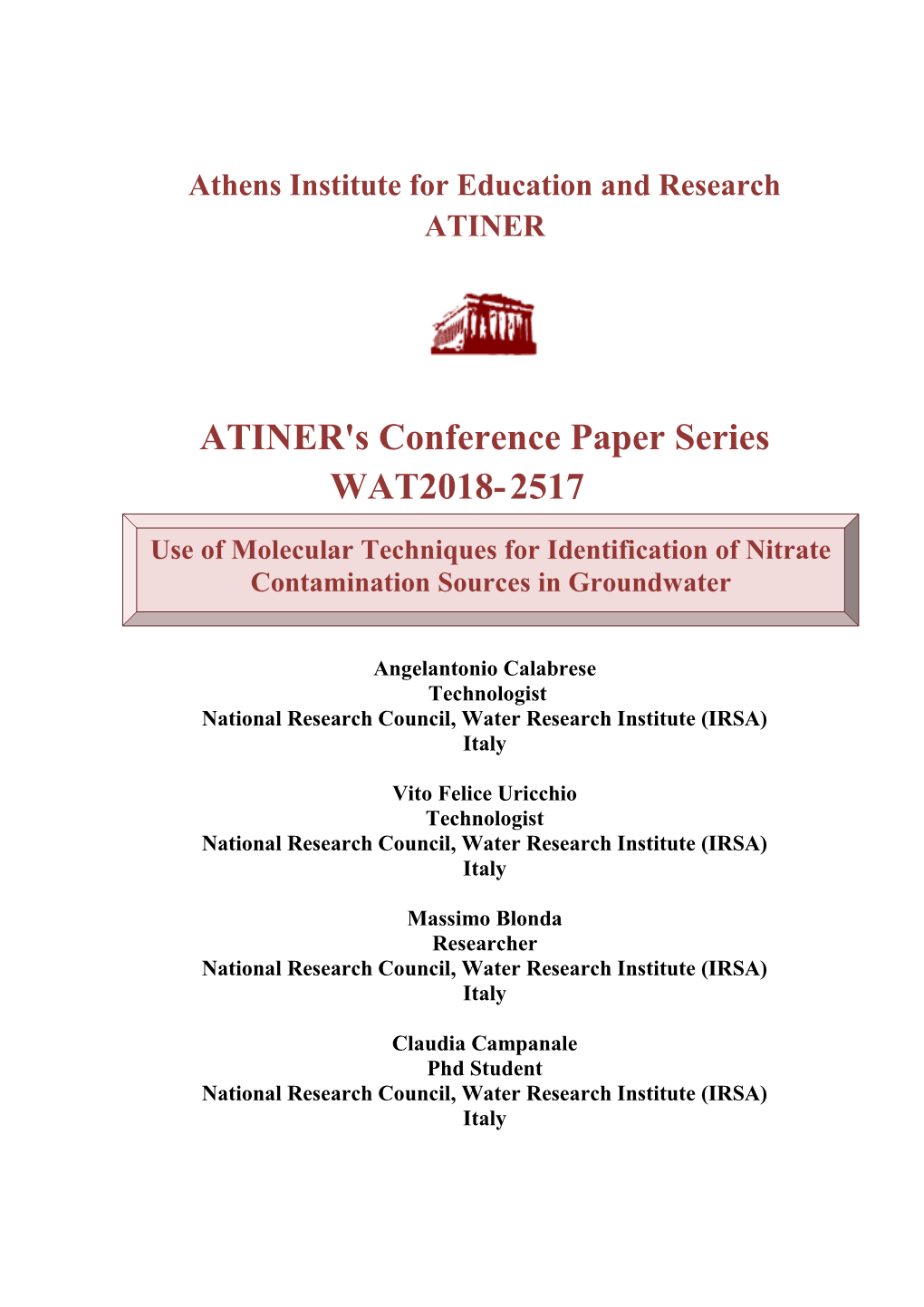 ATINER's Conference Paper Series WAT2018-2517