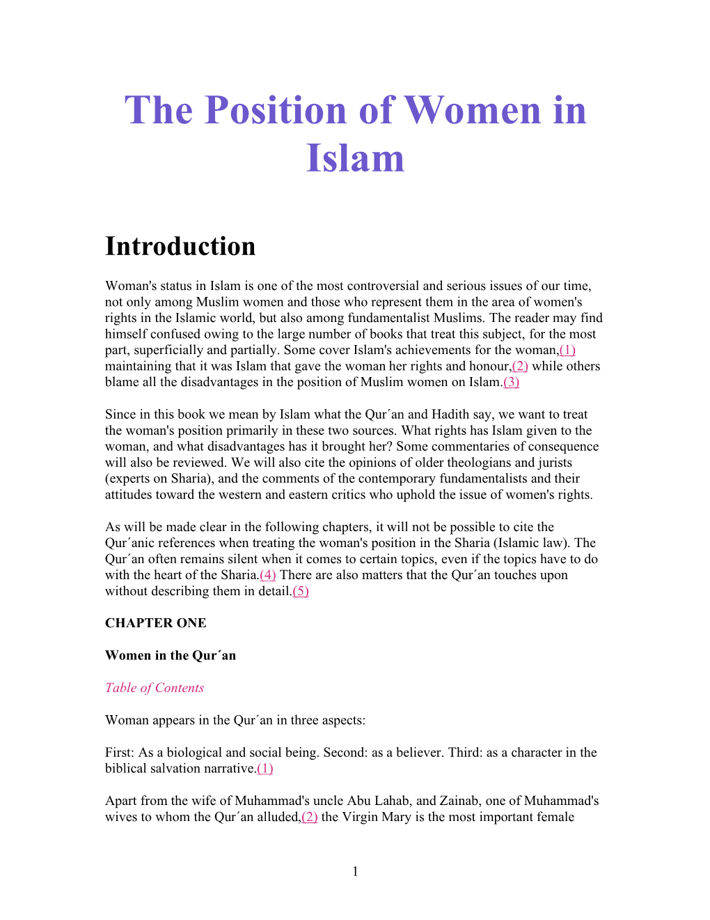 The Position of Women in Islam