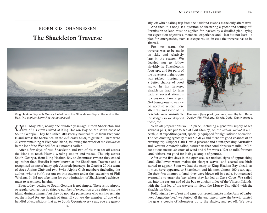 The Shackleton Traverse Plan for Emergencies, Such As Escape Routes, in Case the Traverse Has to Be Aborted