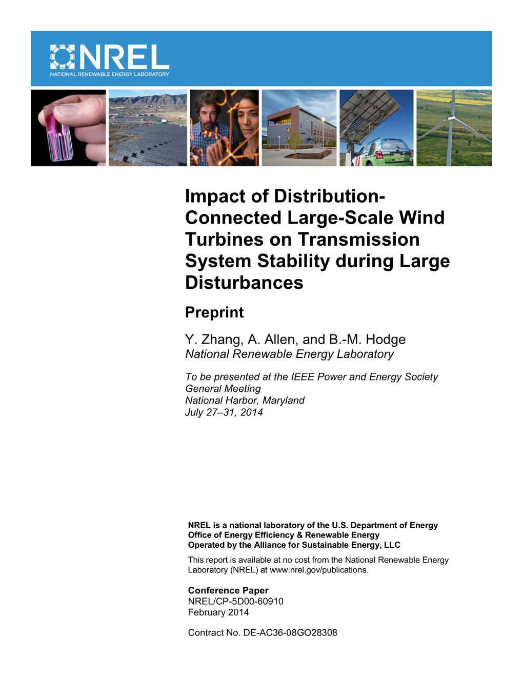 Impact of Distribution-Connected Large-Scale Wind Turbines on Transmission System Stability During Large Disturbances