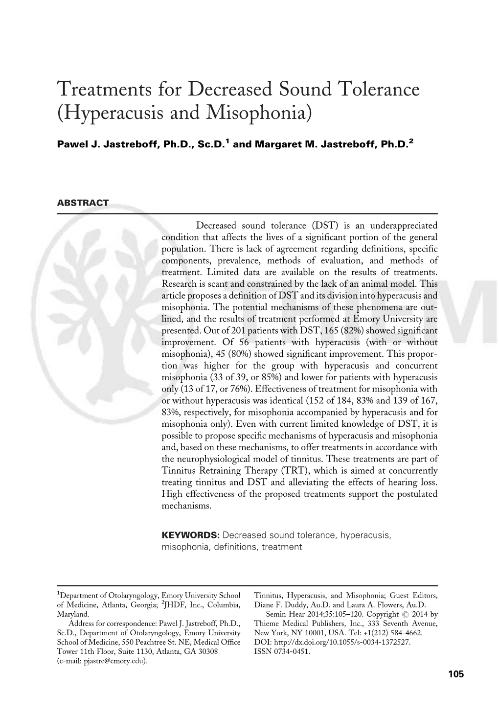 Treatments for Decreased Sound Tolerance (Hyperacusis and Misophonia)