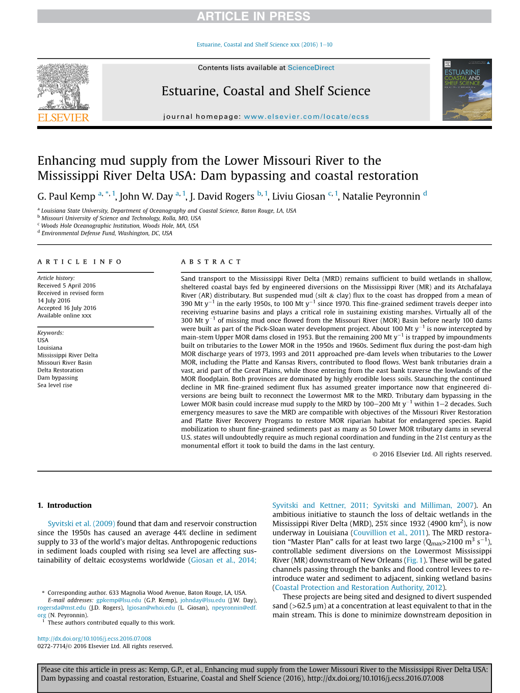 Enhancing Mud Supply from the Lower Missouri River to the Mississippi River Delta USA: Dam Bypassing and Coastal Restoration