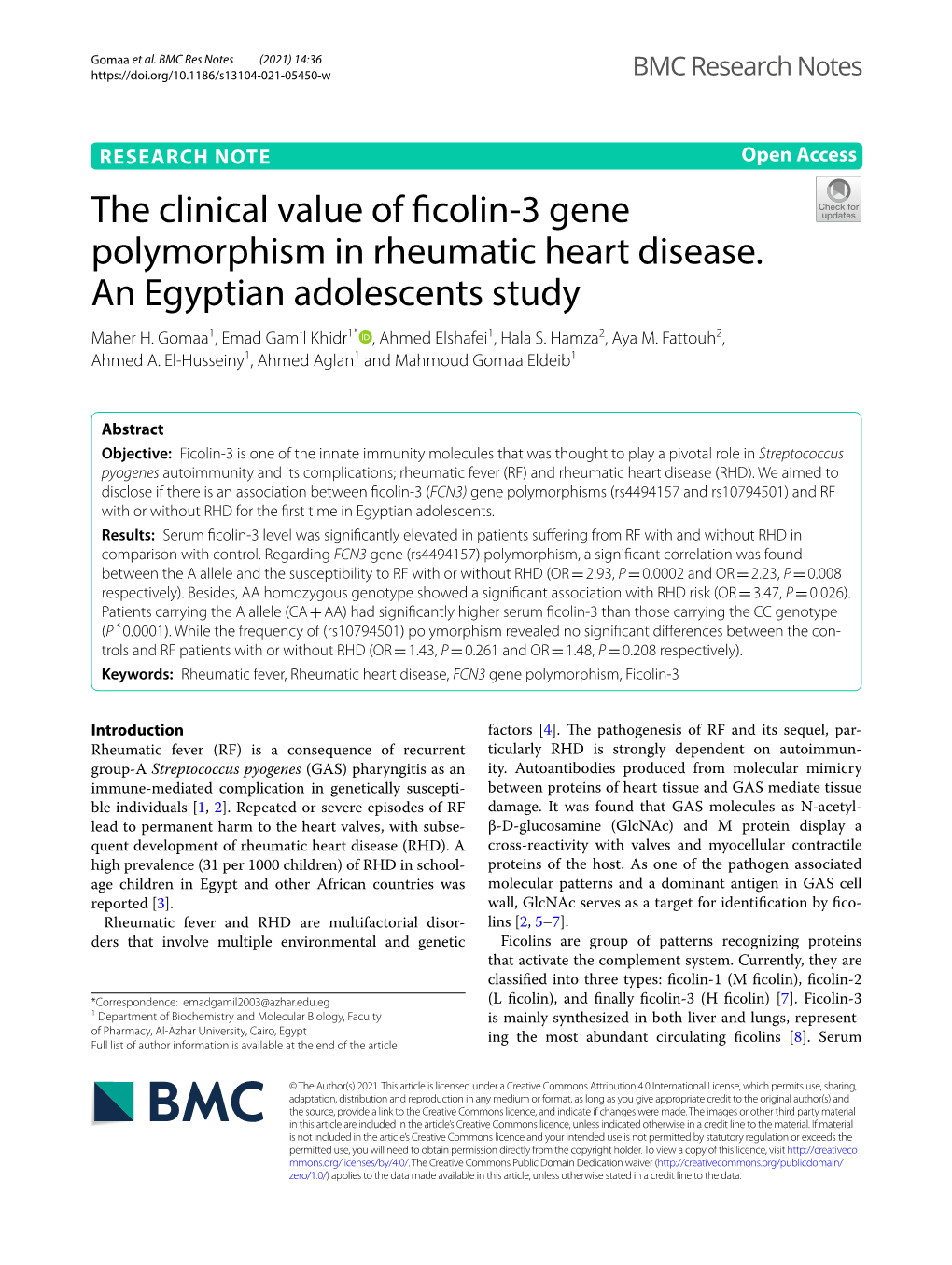 The Clinical Value of Ficolin-3 Gene Polymorphism in Rheumatic Heart