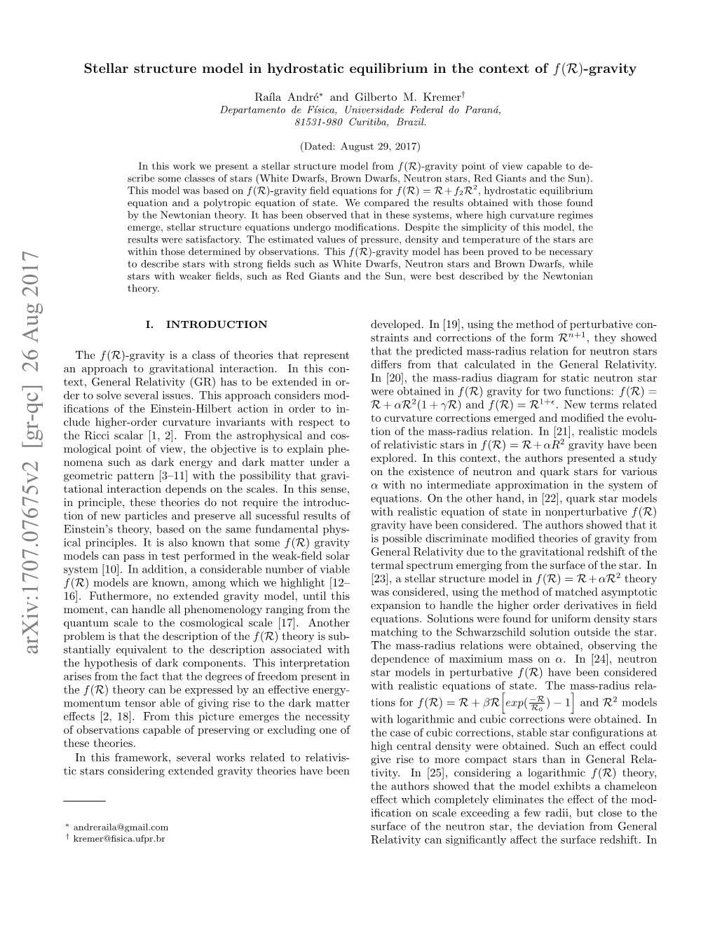 Stellar Structure Model in Hydrostatic Equilibrium in the Context of $ F