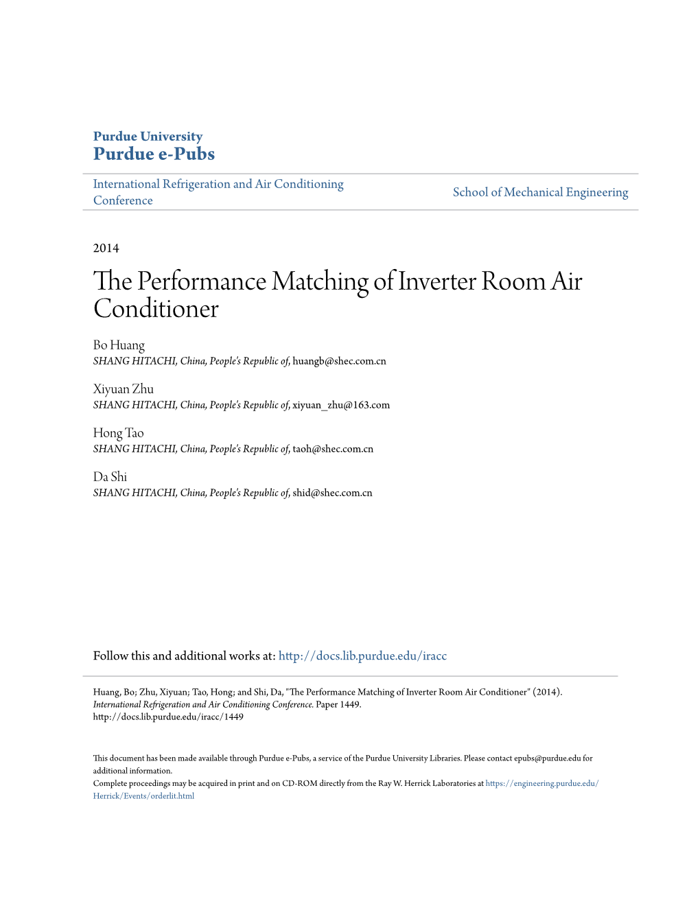 The Performance Matching of Inverter Room Air Conditioner