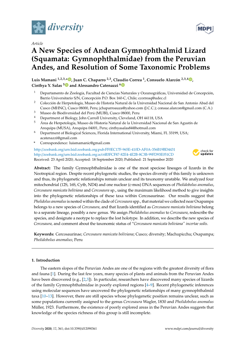 A New Species of Andean Gymnophthalmid Lizard (Squamata: Gymnophthalmidae) from the Peruvian Andes, and Resolution of Some Taxonomic Problems